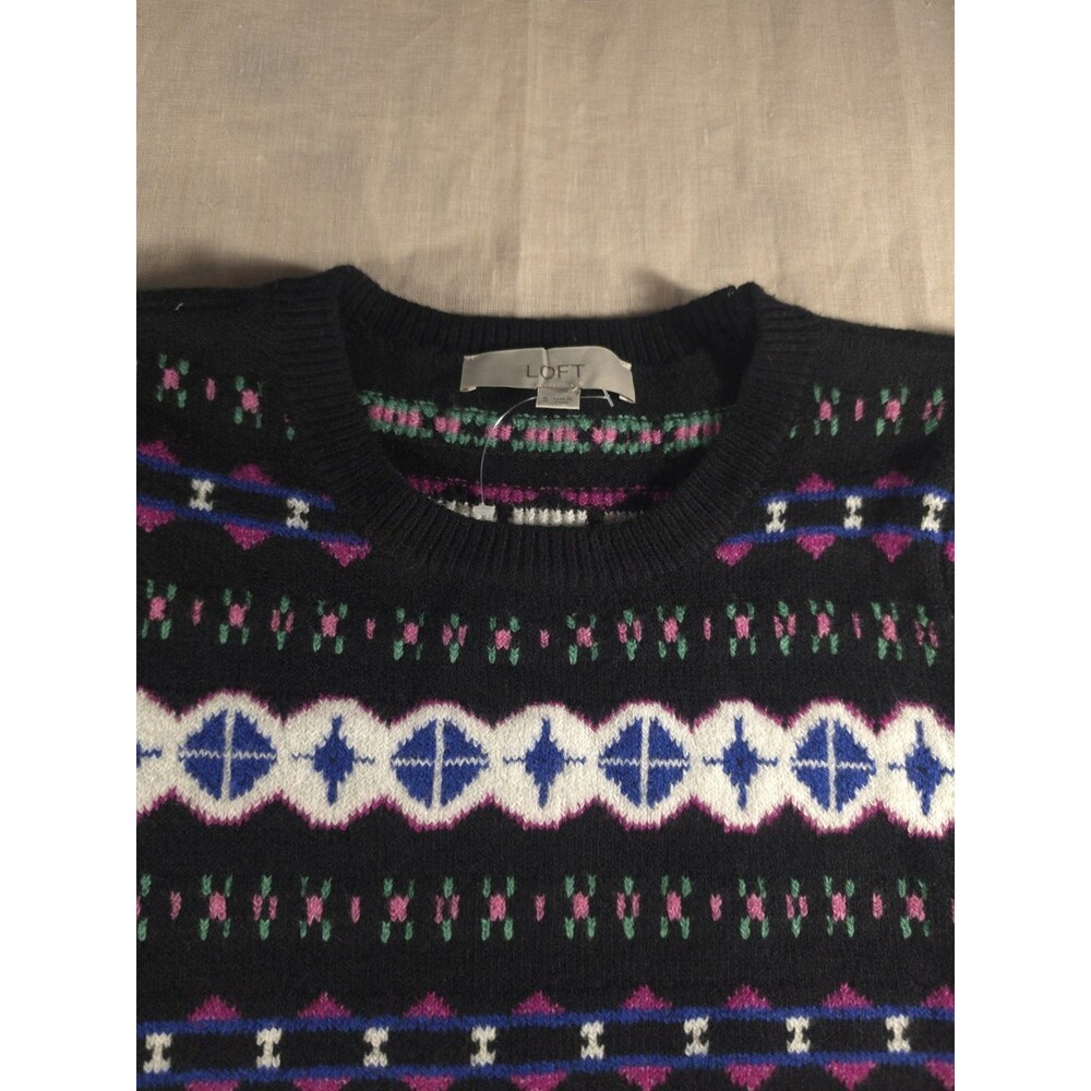 NWT Loft Fair Isle Puff Long Sleeve Sweater Size Small Cotton Blend - Picture 3 of 11